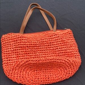 Orange Woven Tote Bag